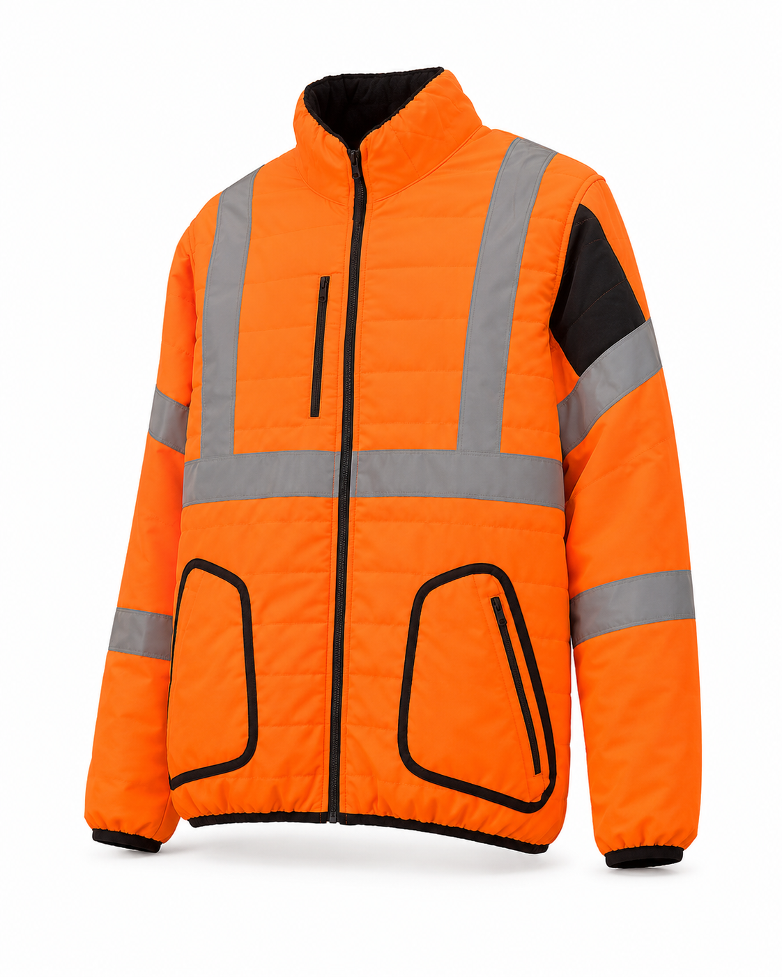 Orange high-visibility insulated work jacket